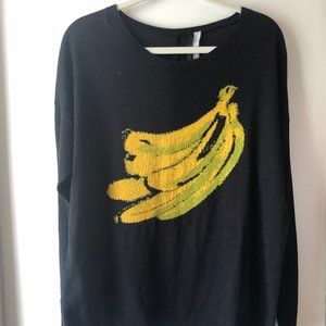 Kensie Pullover Sweater with Sheer Button-down Back and Banana Detail, Size L